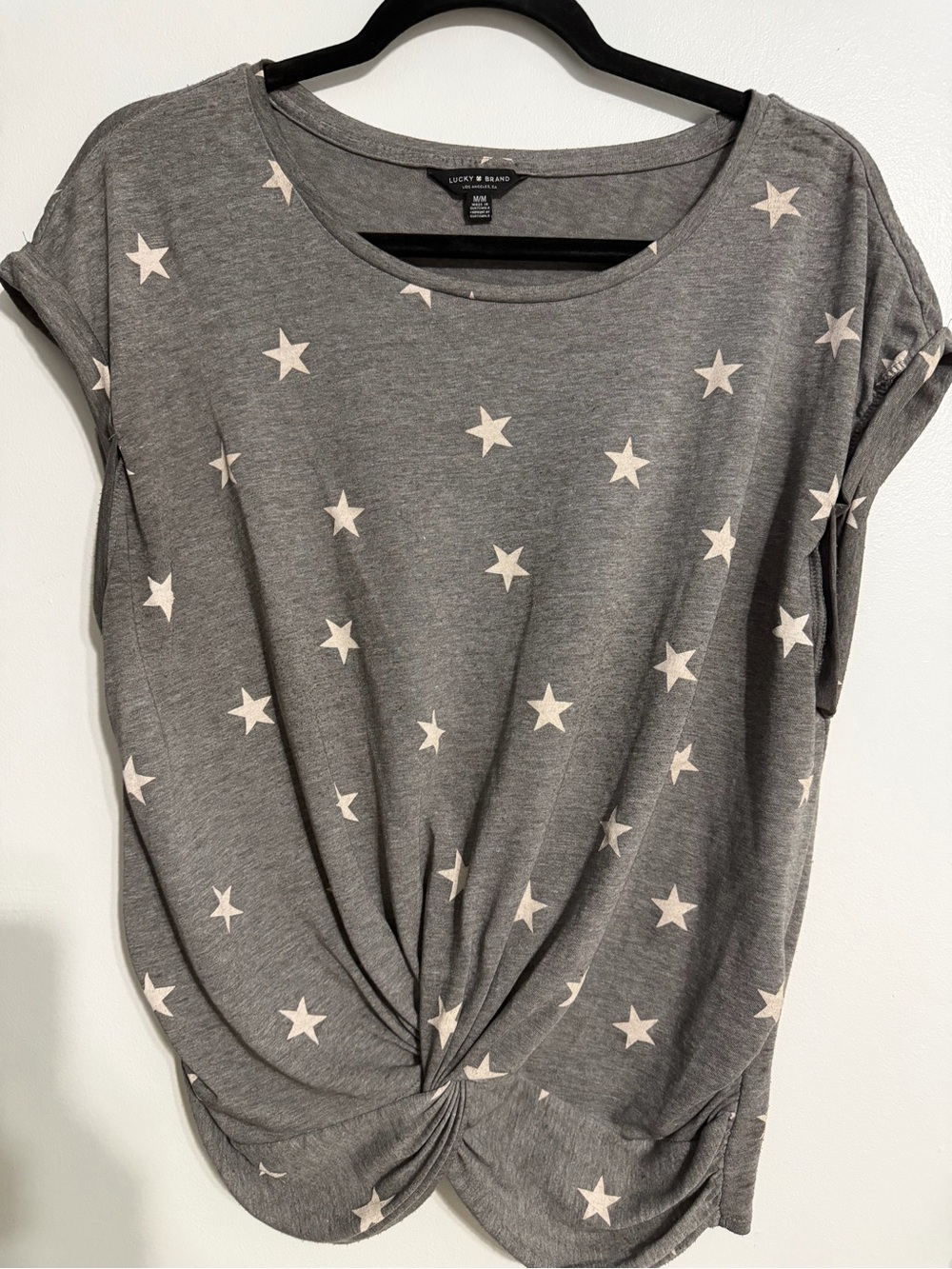 Lucky Brand Gray Star Knot-Front Short Sleeve Tee